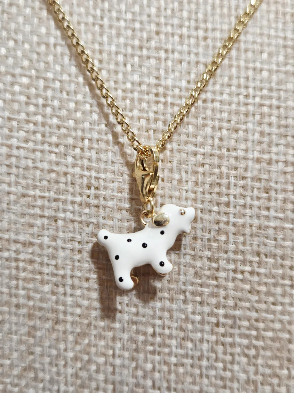 Gold Necklace with White Polka Dot Dog Charm